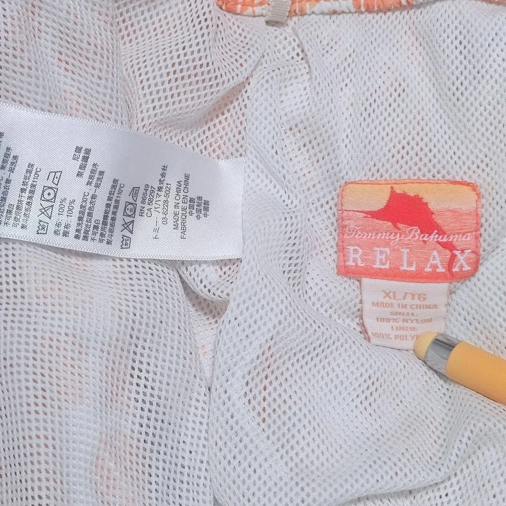 Tommy Bahama Relax Mens XL Swim Trunks Orange Geometric Diamond Mesh Lined 18